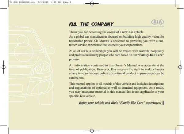 Cover of the 2015 Kia Venga owner manual