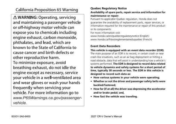 Cover of a Honda owner manual