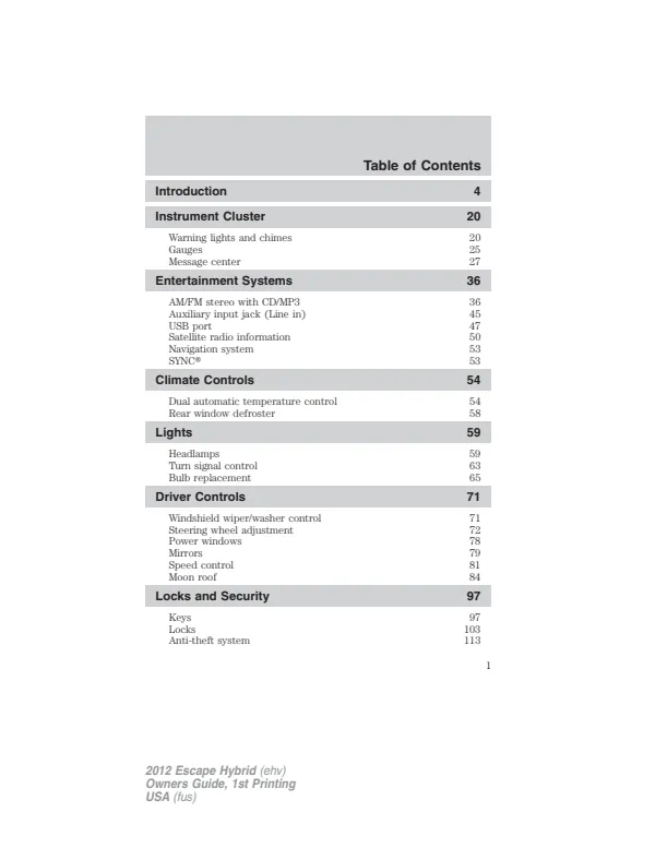 Cover of the 2012 Ford Escape Hybrid owner manual