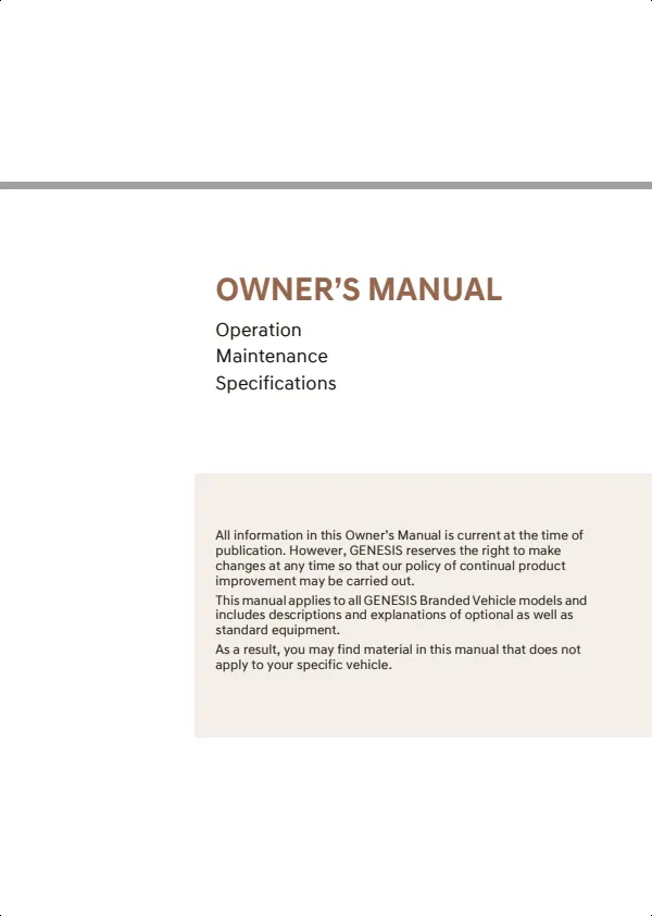 Cover of the 2026 Genesis G70 owner manual