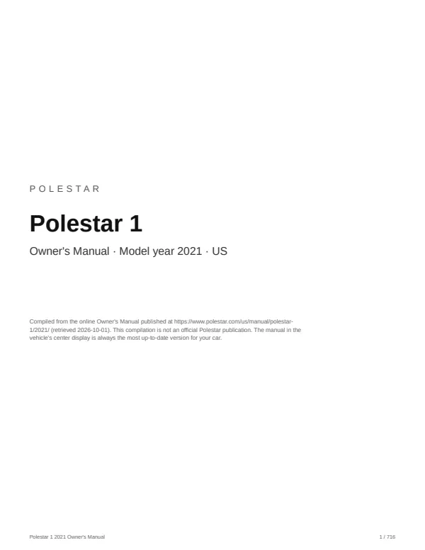 Cover of the 2021 Polestar 1 owner's manual
