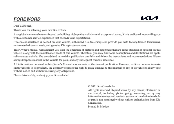 Cover of the 2022 Kia Rio owner's manual