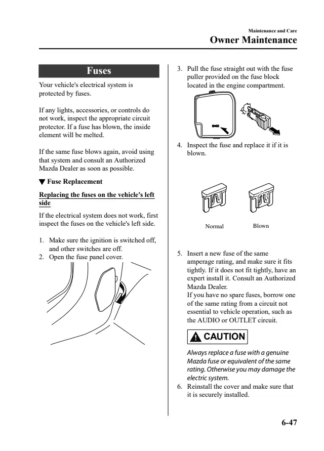 Fuse information on page 477 of the 2021 Mazda CX-3 manual