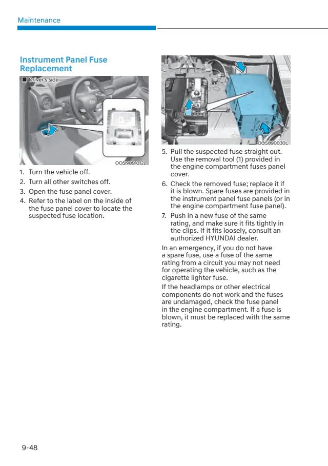 Fuse information on page 434 of the 2022 Hyundai Kona N manual