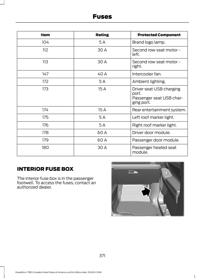 Fuse information on page 375 of the 2027 Ford Expedition manual
