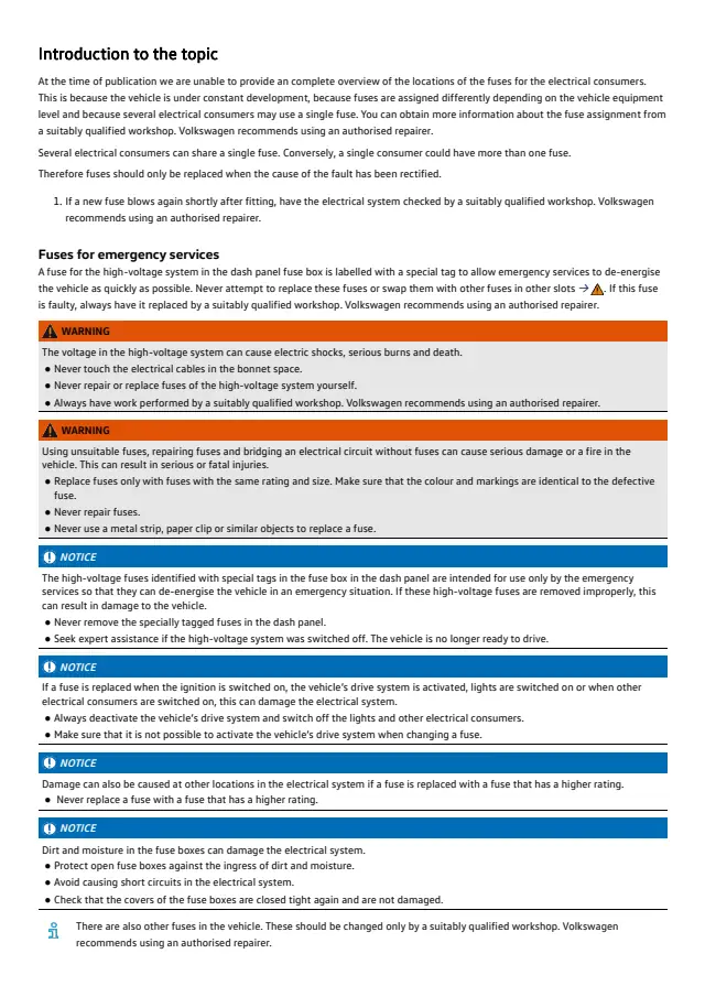 Fuse information on page 575 of the 2026 Volkswagen Golf eHybrid manual