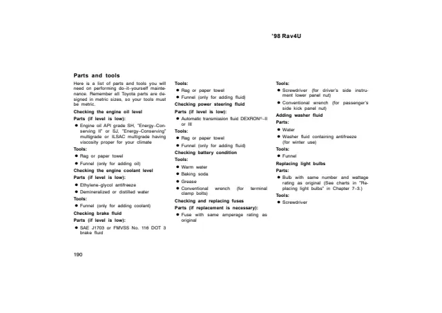 Fuse information on page 190 of the 1998 Toyota RAV4 manual