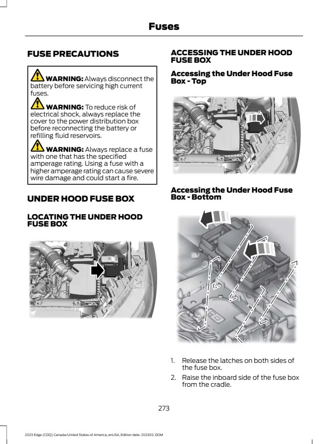 Fuse information on page 277 of the 2023 Ford Edge manual
