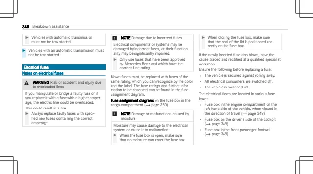 Fuse information on page 350 of the 2022 Mercedes-Benz GLE manual