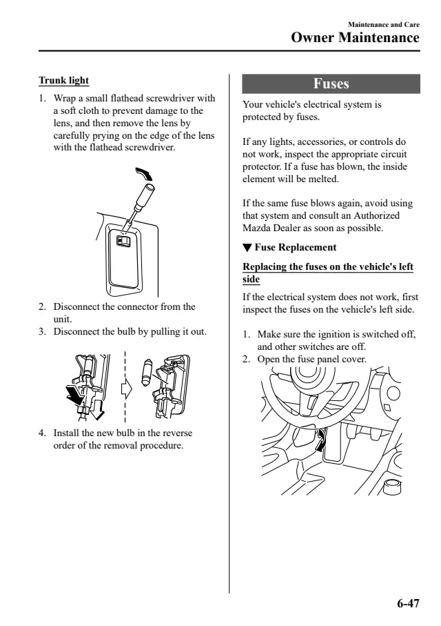 Fuse information on page 344 of the 2023 Mazda MX-5 Miata manual