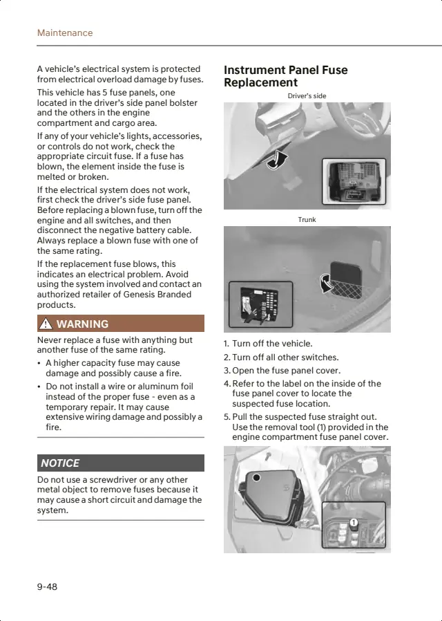 Fuse information on page 532 of the 2025 Genesis G80 manual
