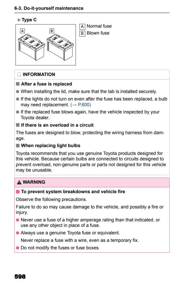 Fuse information on page 600 of the 2025 Toyota Sienna Hybrid manual
