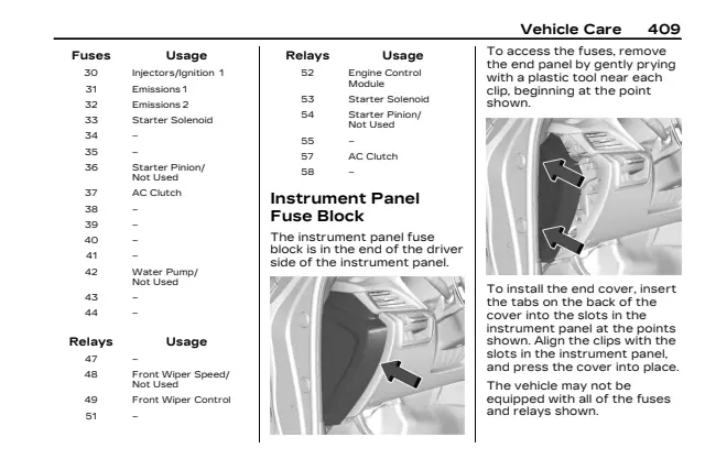 Fuse information on page 410 of the 2023 Cadillac CT4 manual