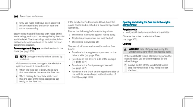Fuse information on page 308 of the 2022 Mercedes-Benz E-Class manual