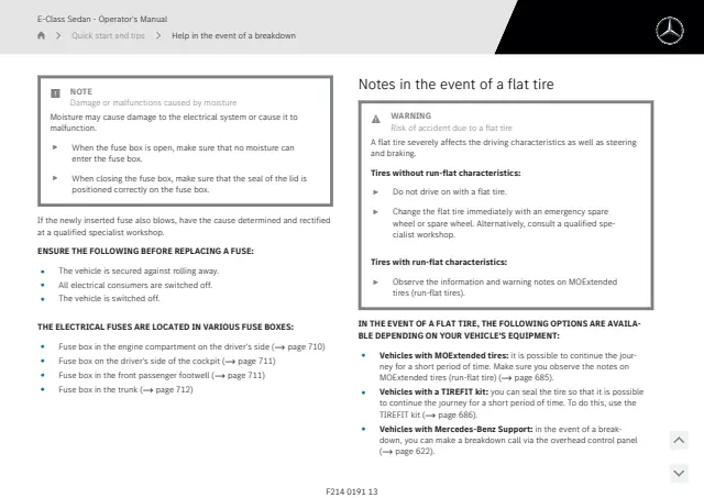 Fuse information on page 66 of the 2025 Mercedes-Benz E-Class manual