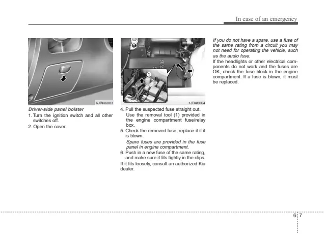 Fuse information on page 176 of the 2011 Kia Rio manual