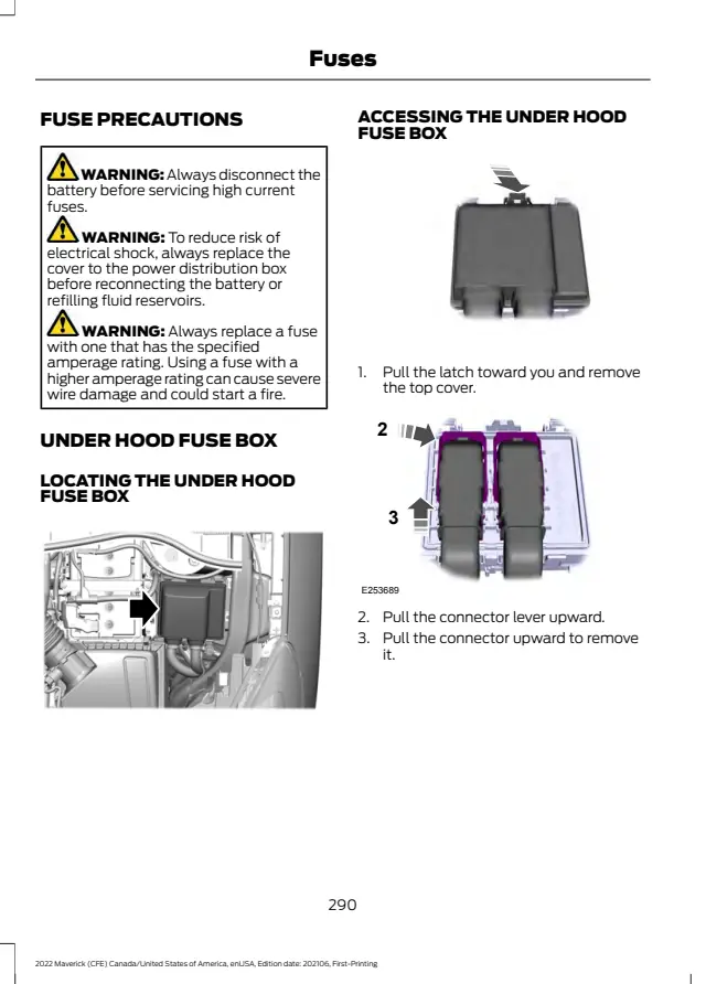 Fuse information on page 293 of the 2022 Ford Maverick manual