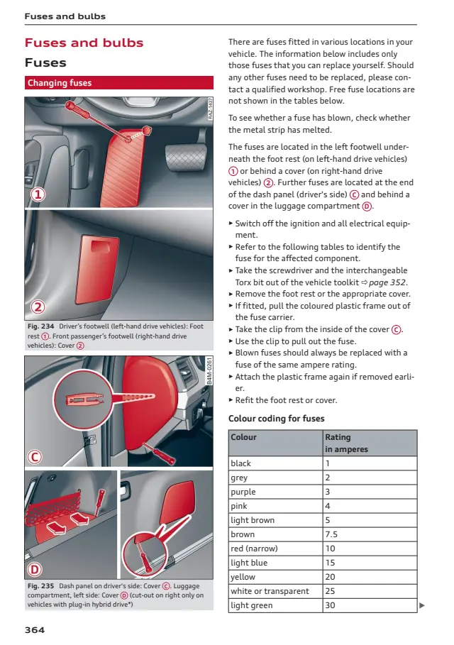 Fuse information on page 366 of the 2026 Audi Q7 manual