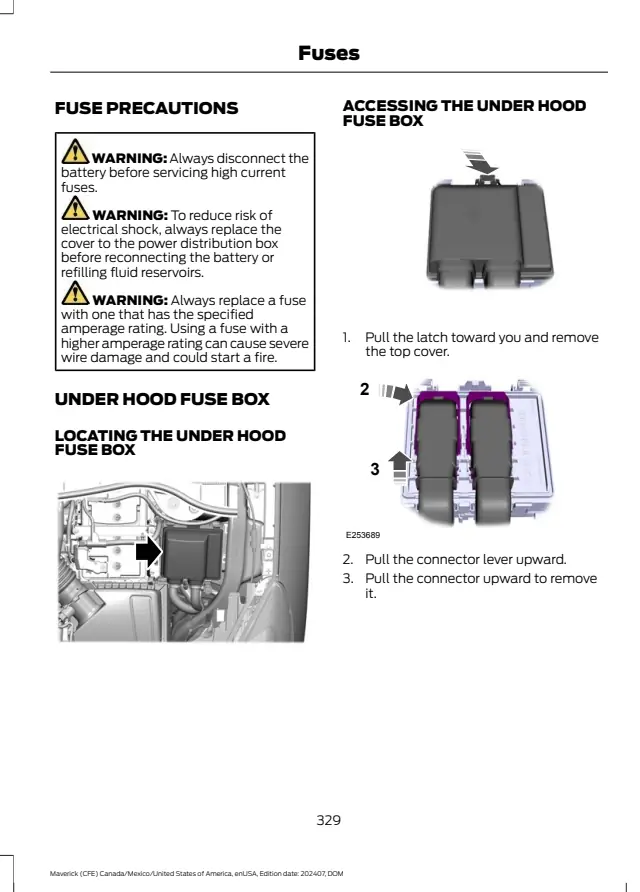 Fuse information on page 333 of the 2025 Ford Maverick manual