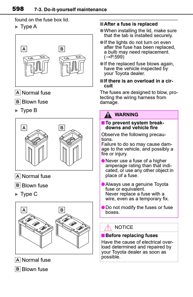 Fuse information on page 598 of the 2019 Toyota RAV4 manual