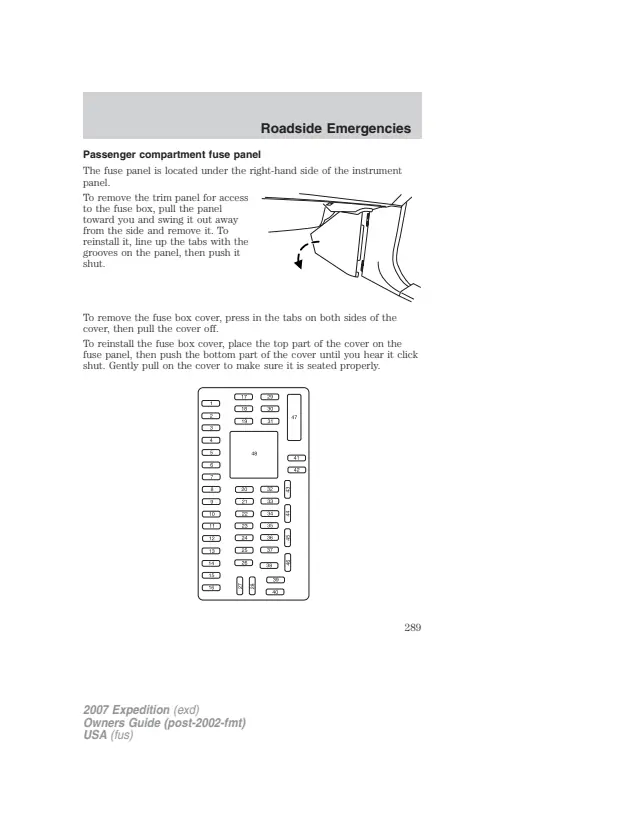 Fuse information on page 289 of the 2007 Ford Expedition manual