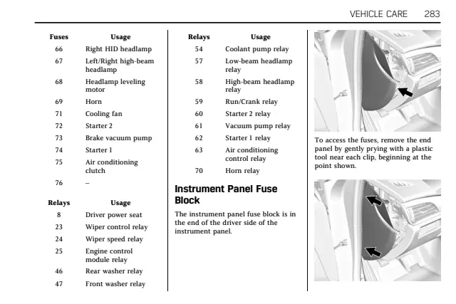 Fuse information on page 285 of the 2018 Cadillac ATS manual