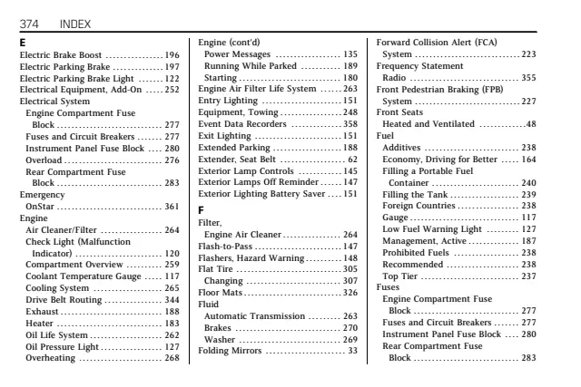 Fuse information on page 375 of the 2020 Cadillac XT6 manual