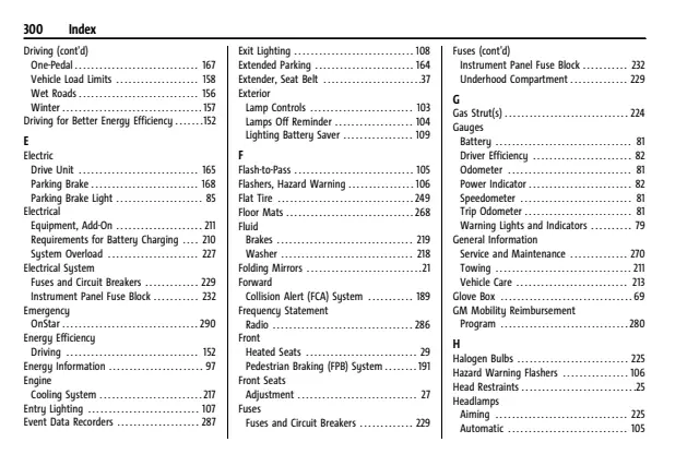 Fuse information on page 301 of the 2023 Chevrolet Bolt EV manual