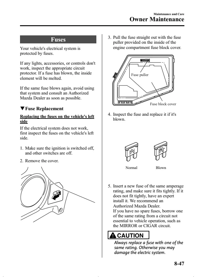 Fuse information on page 373 of the 2015 Mazda MX-5 Miata manual