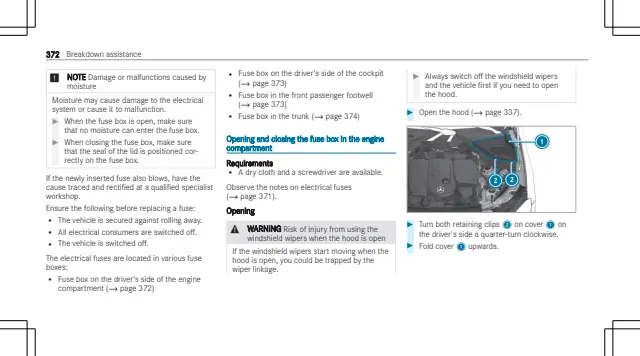 Fuse information on page 374 of the 2024 Mercedes-Benz E-Class manual