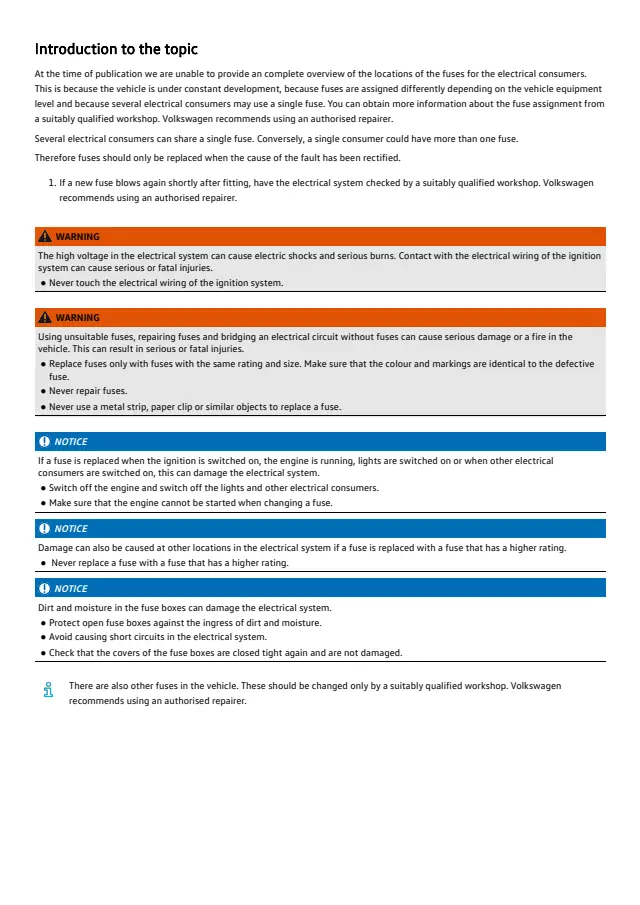 Fuse information on page 403 of the 2025 Volkswagen Polo manual
