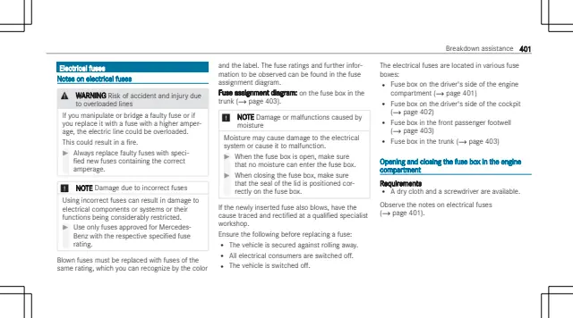 Fuse information on page 403 of the 2024 Mercedes-Benz C-Class manual