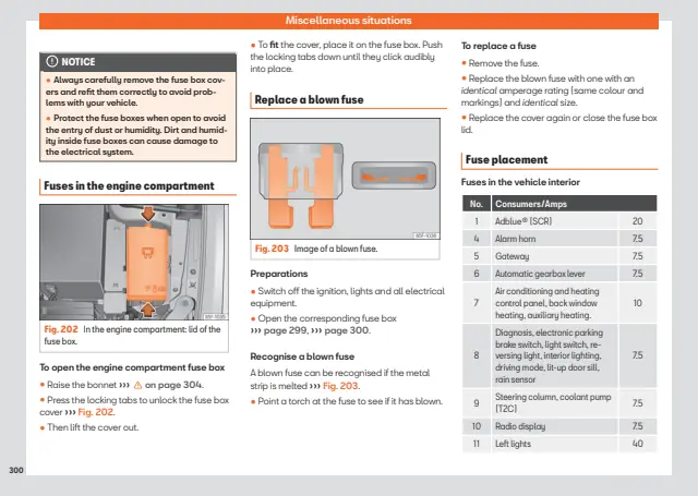 Fuse information on page 302 of the 2026 SEAT Ateca manual