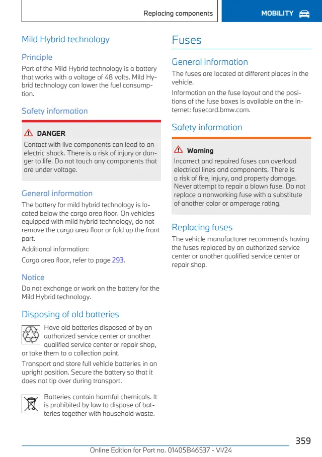 Fuse information on page 359 of the 2025 BMW X2 manual