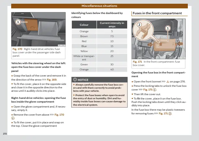Fuse information on page 272 of the 2024 Cupra Born manual
