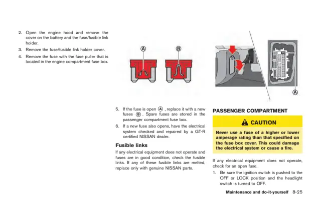 Fuse information on page 300 of the 2015 Nissan GT-R manual