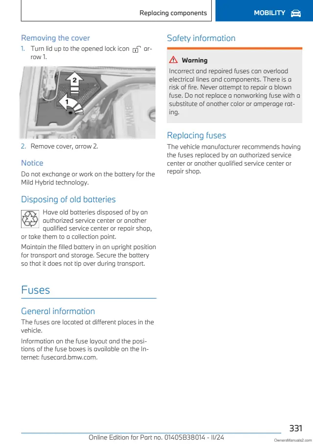 Fuse information on page 331 of the 2025 BMW 4 Series manual
