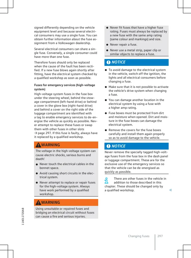 Fuse information on page 299 of the 2020 Volkswagen ID.4 manual