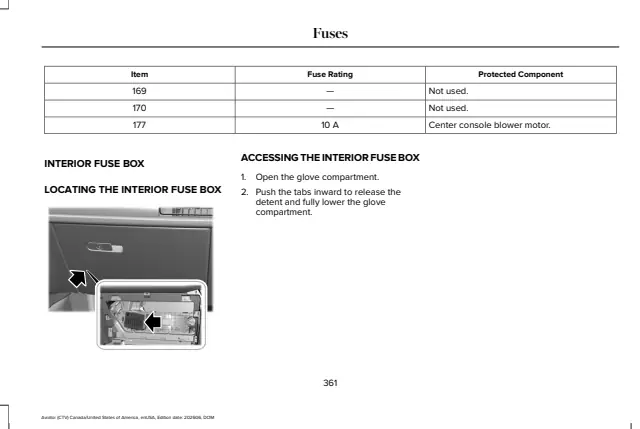 Fuse information on page 365 of the 2027 Lincoln Aviator manual