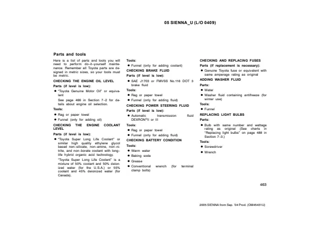 Fuse information on page 471 of the 2005 Toyota Sienna manual