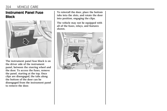 Fuse information on page 315 of the 2022 Cadillac XT4 manual