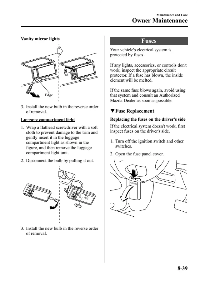 Fuse information on page 299 of the 2006 Mazda MPV manual