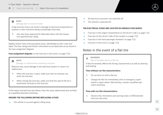 Fuse information on page 68 of the 2025 Mercedes-Benz C-Class manual