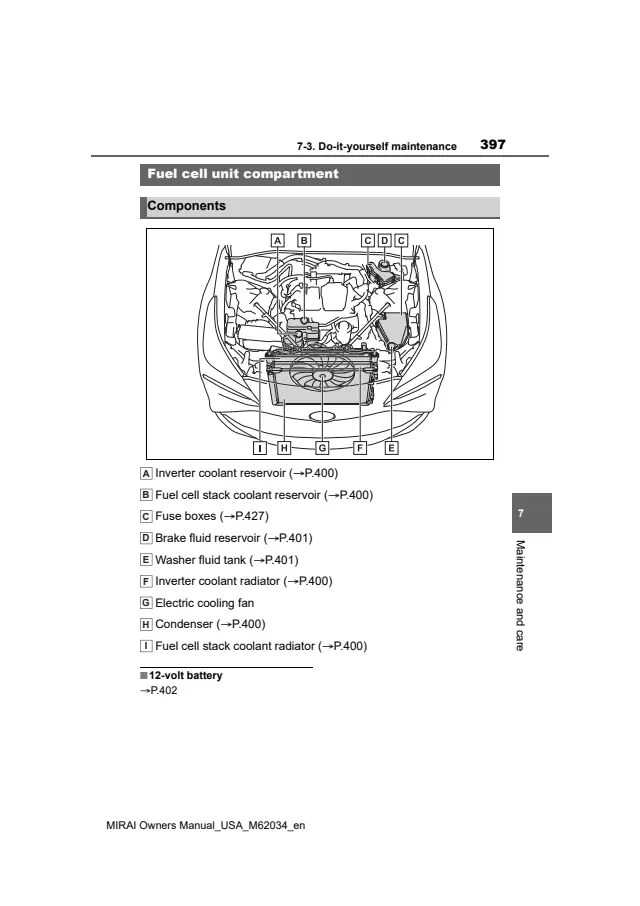 Fuse information on page 397 of the 2022 Toyota Mirai manual