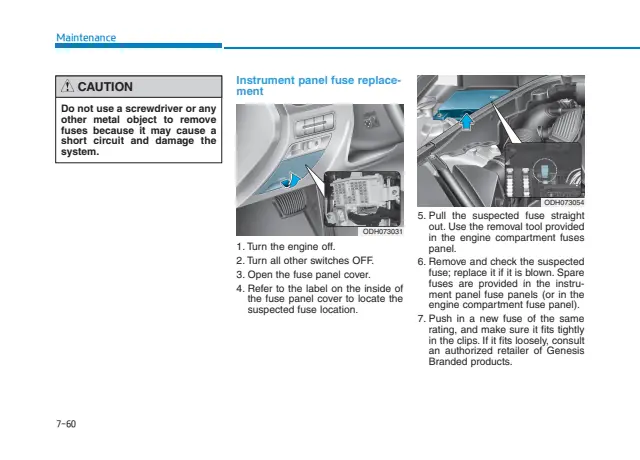 Fuse information on page 461 of the 2018 Genesis G80 manual