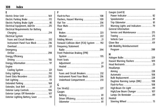 Fuse information on page 309 of the 2022 Chevrolet Bolt EV manual