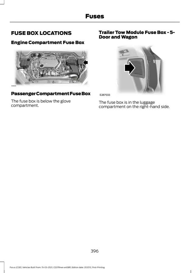 Fuse information on page 400 of the 2021 Ford Focus manual