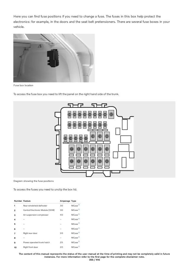 Fuse information on page 355 of the 2024 Volvo XC60 manual