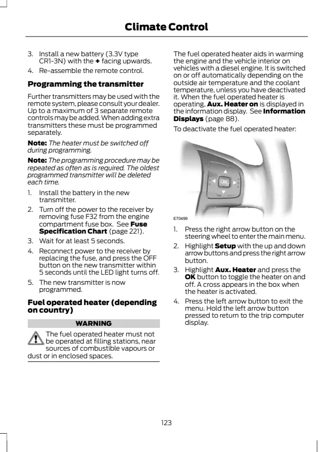 Fuse information on page 125 of the 2012 Ford S-Max manual