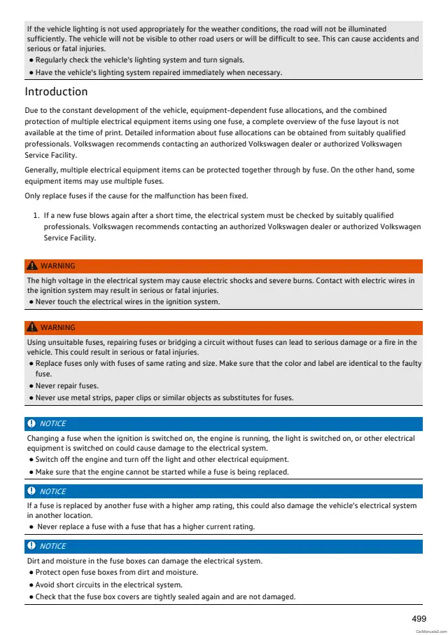 Fuse information on page 499 of the 2024 Volkswagen Touareg manual